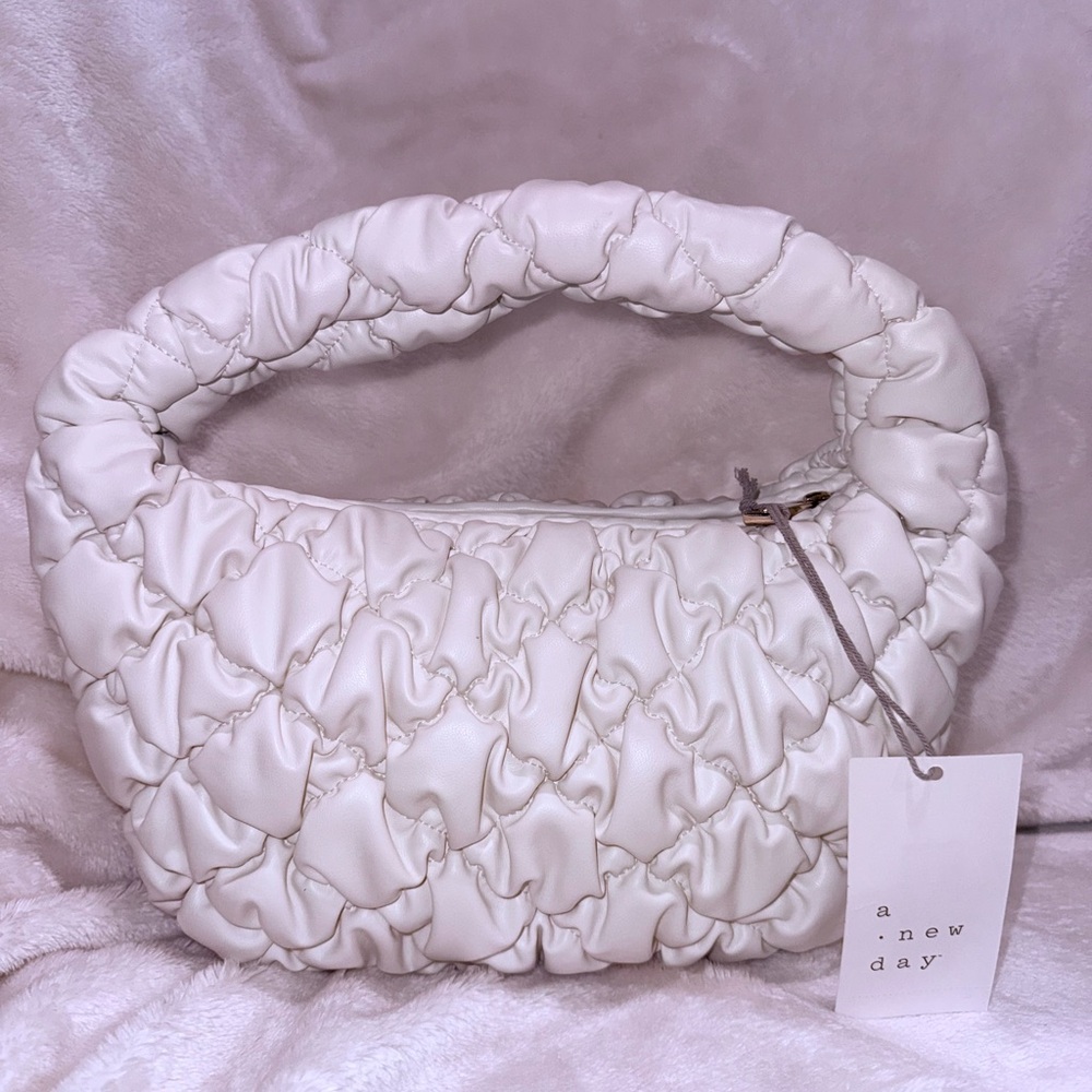 A New Day Bubble Quilted Handbag w Top Handle Faux Leather Y2K NWT